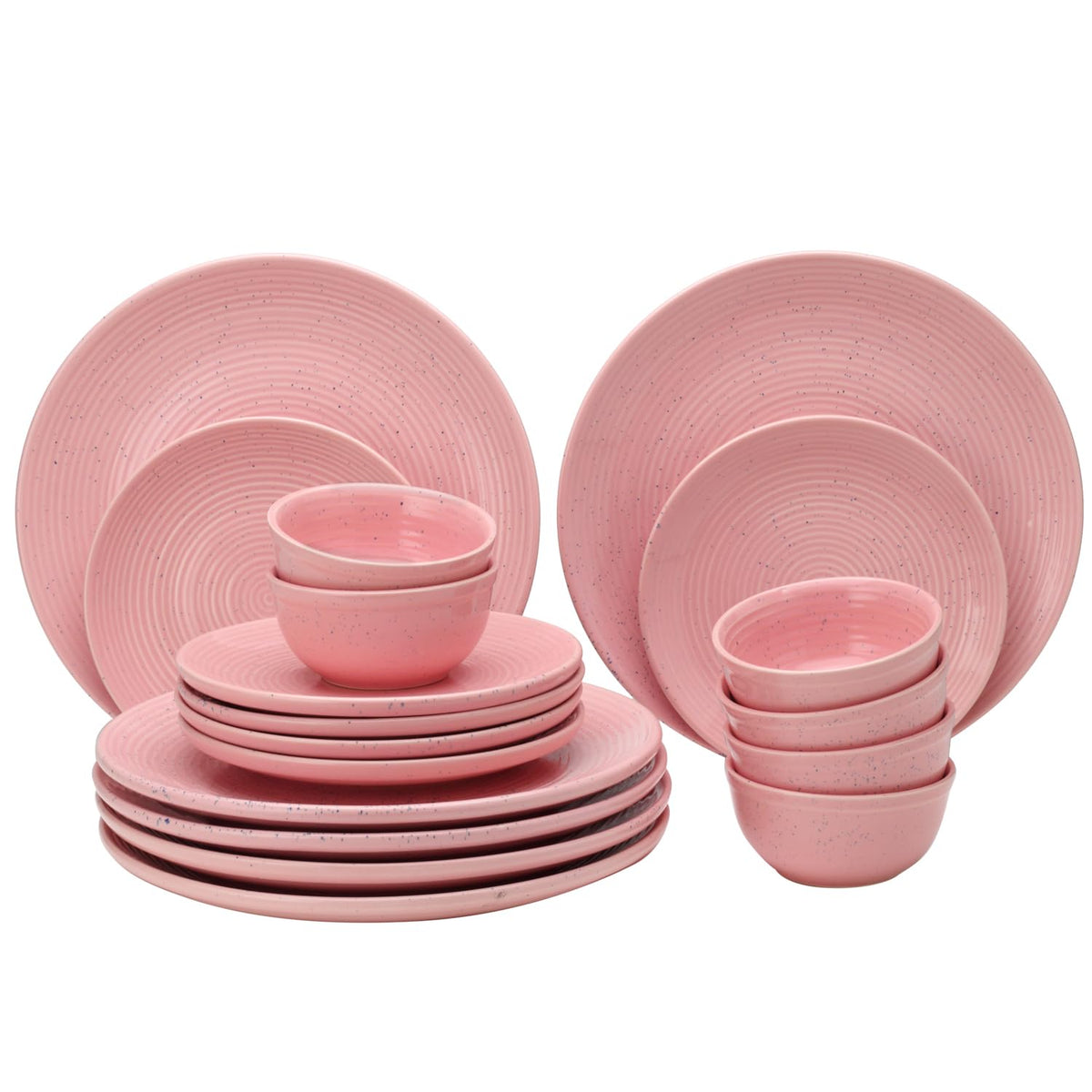 Handcrafted Ceramic Stoneware Dinner Set Of 18 Pcs - Pastel Pink | 6 Dinner Plates, 10.6 Inch Each + 6 Small Plates, 7.4 Inch Each + 6 Small Dinner Bowl, 180ml Each - Microwave & Dishwasher Safe