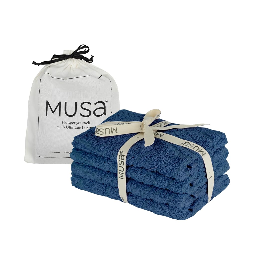 Musa Banana Face Towels 400 Gsm | Terry Face Towel With Free Bag | Super Soft & Ultra Absorbent Towels For Facewash (Midnight Blue)- Set Of 4