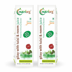 Nutriorg Pure & Natural Giloy & Tulsi, Neem Juice, Immunity Booster, 100% Natural & Has Been Extracted From Organic Giloy Farmed In Certified Organic Farms | 300ml 0.66lbs Each Pack Of 2