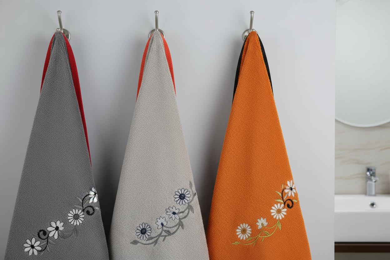 Ivaza Bamboo Face Towel 300 Gsm | Embroidery Boutique Ultra-Soft & Highly Absorbent Reusable Bamboo Fiber Cloths (Orange & Grey) - 2 Pcs
