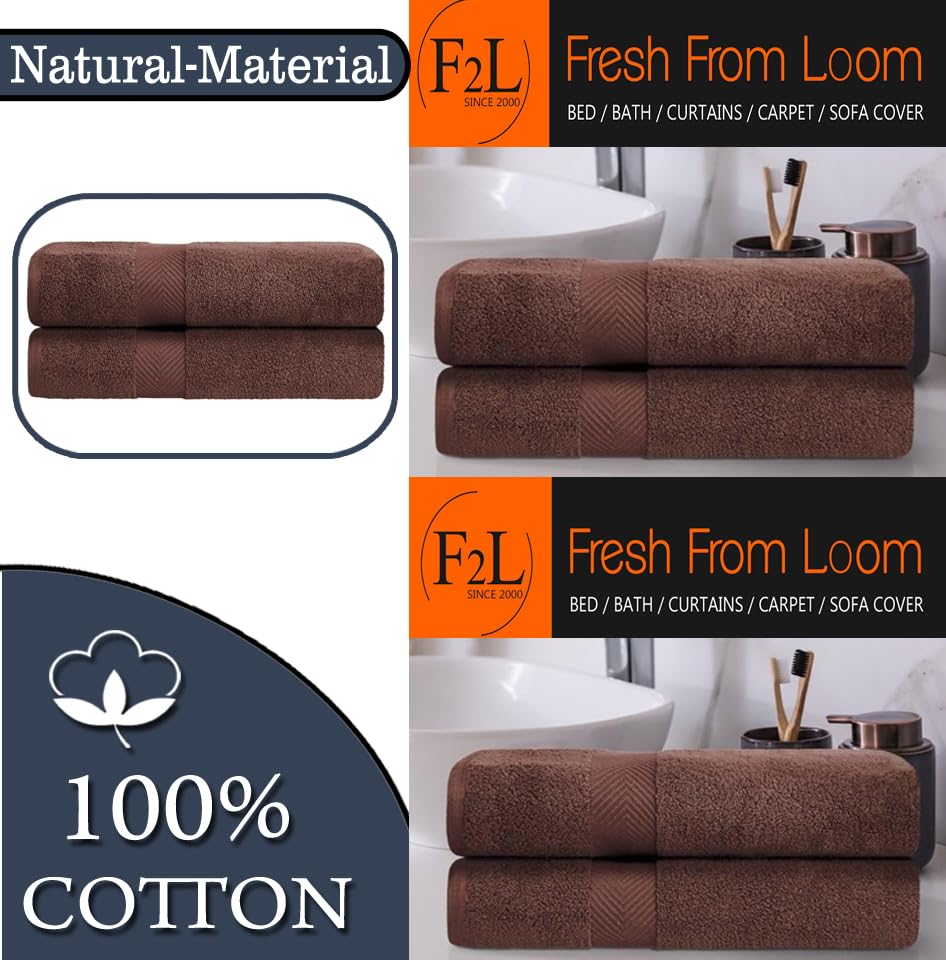 Fresh From Loom Luxury Edition Egyptian 100% Pure Cotton Bath Towel 1200 Gsm | High Water Heavy Soft Dual Stitched Bath Towel (Brown) - 2 Pcs