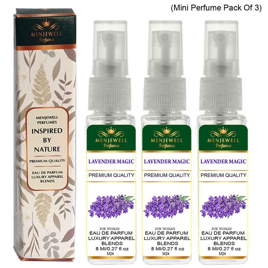 Menjewell Lavender Magic Eau De Parfum For Woman 8ml 0.27 Fl.oz. Each Pack Of 3 | Luxury Apparel Parfum | Long Lasting