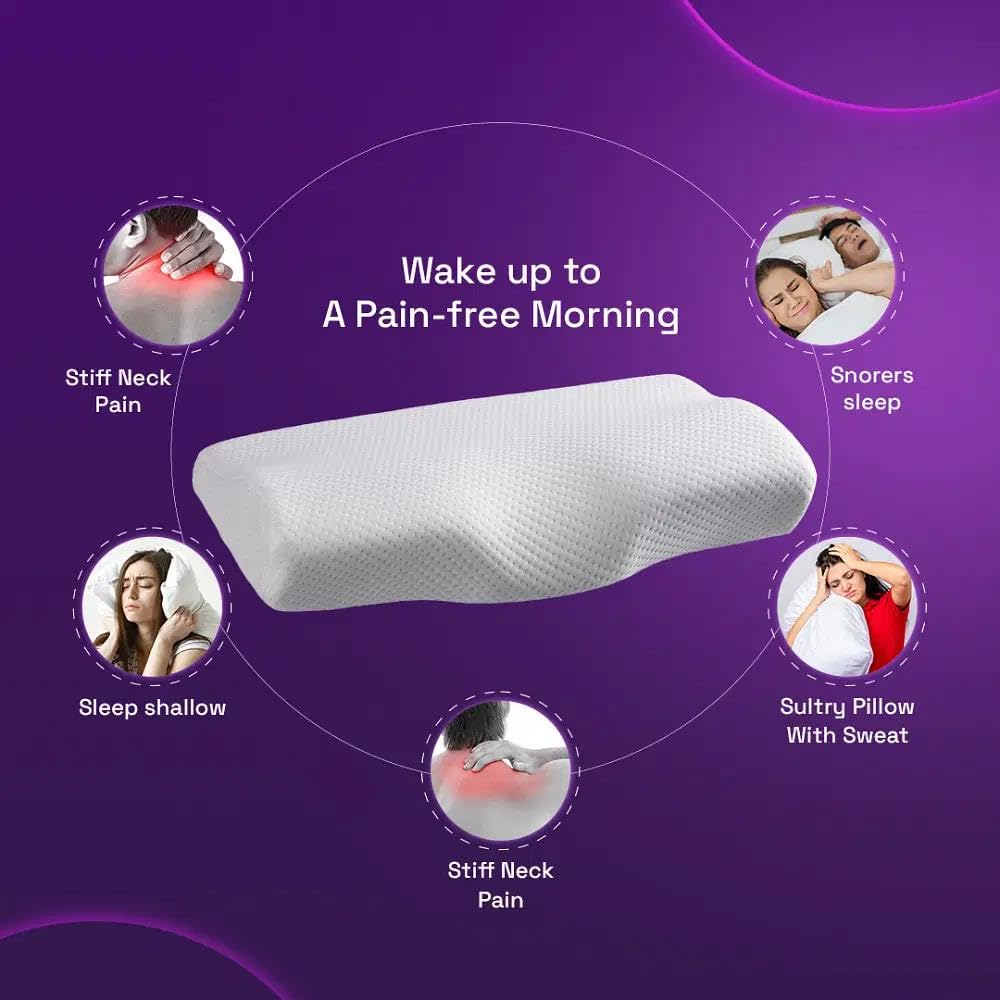 Memory Foam Pillow, Cervical Pillow For Sleeping, White, Large Size - 58.4 X 38.1 W X 10.1 H Cm | For Neck Pain Relief, Orthopedic Pillow With Extra Curve, Neck Support, Washable