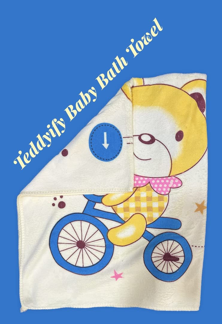 Teddyify Soft Cotton Baby Bath Towel 650 Gsm | Infants, New Born Babies Towel High Absorbent, Soft Cotton Premium Washcloth (Multicolor) - Pack Of 3
