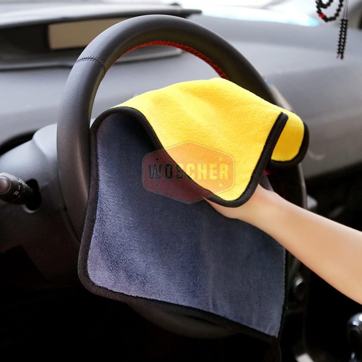 Woscher Microfiber Cloth 200 Gsm | Ultrasoft & Quick Drying Car Microfiber Cleaning Towel, Lint Free Automotive Microfiber Towel (Yellow & Grey)- Pack Of 1