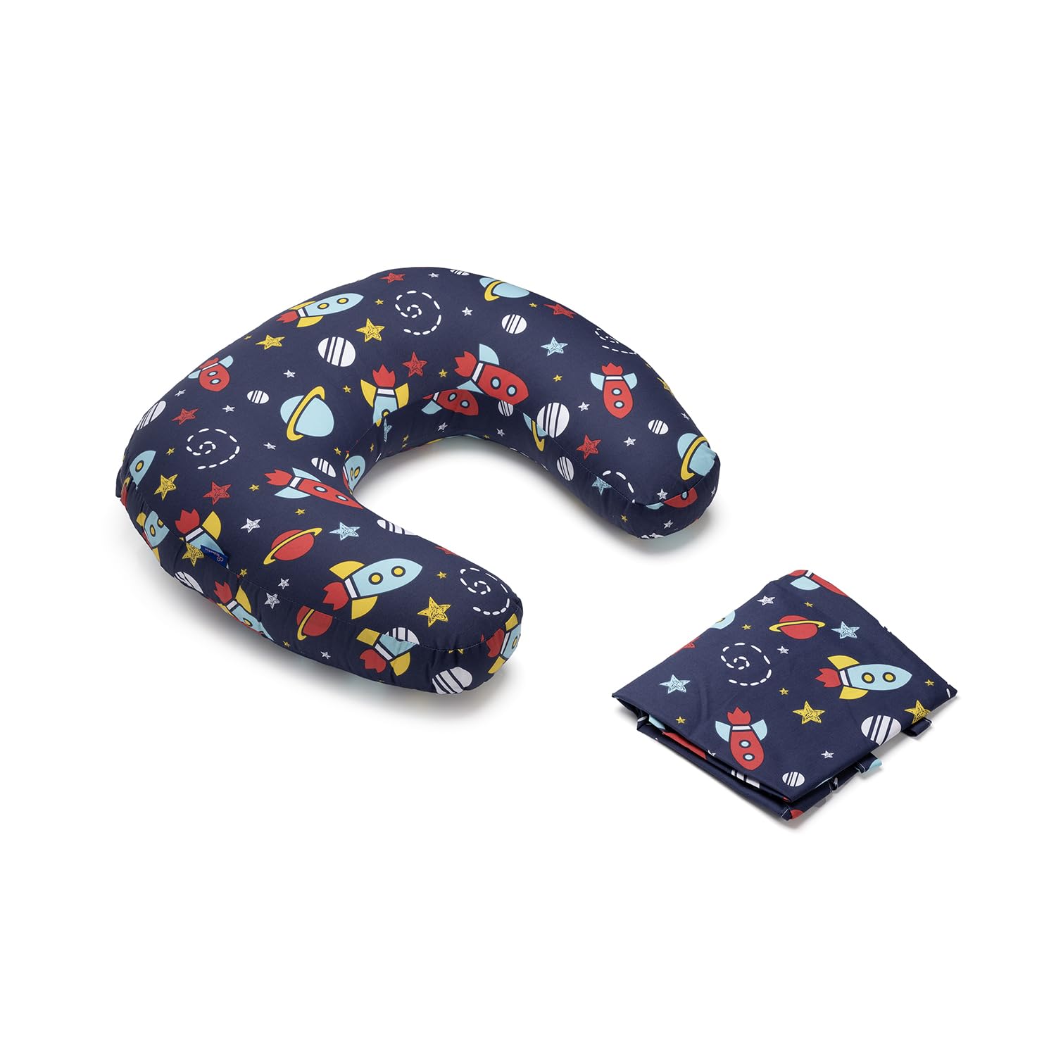 Nursing Pillow With Cape For Breastfeeding & Baby Care, Feeding Pillow - Black | 100% Cotton Removable Cover | Super Soft & Machine Washable, Spaceship Printed, Comfortable Pillow