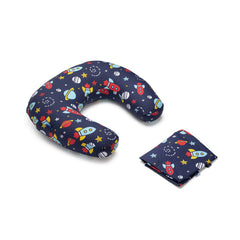 Nursing Pillow With Cape For Breastfeeding & Baby Care, Feeding Pillow - Black | 100% Cotton Removable Cover | Super Soft & Machine Washable, Spaceship Printed, Comfortable Pillow