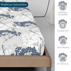 Printed King Size Double Bedsheet With 2 Pillow Cover For Bedroom | 72 X 78 Inches, Grey & Blue - All Around Elastic Fitted | Ideal For Everyday Use