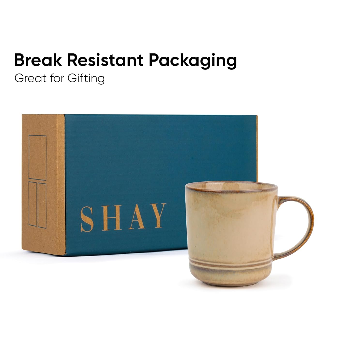 Large Ceramic Coffee Mug Set Of 2 - Reactive Beige, 400ml Each | Ceramic Mug With Glossy Finish - Mug For Coffee | Ceramic Coffee Mug - Porcelain Coffee Cup | Microwave Safe