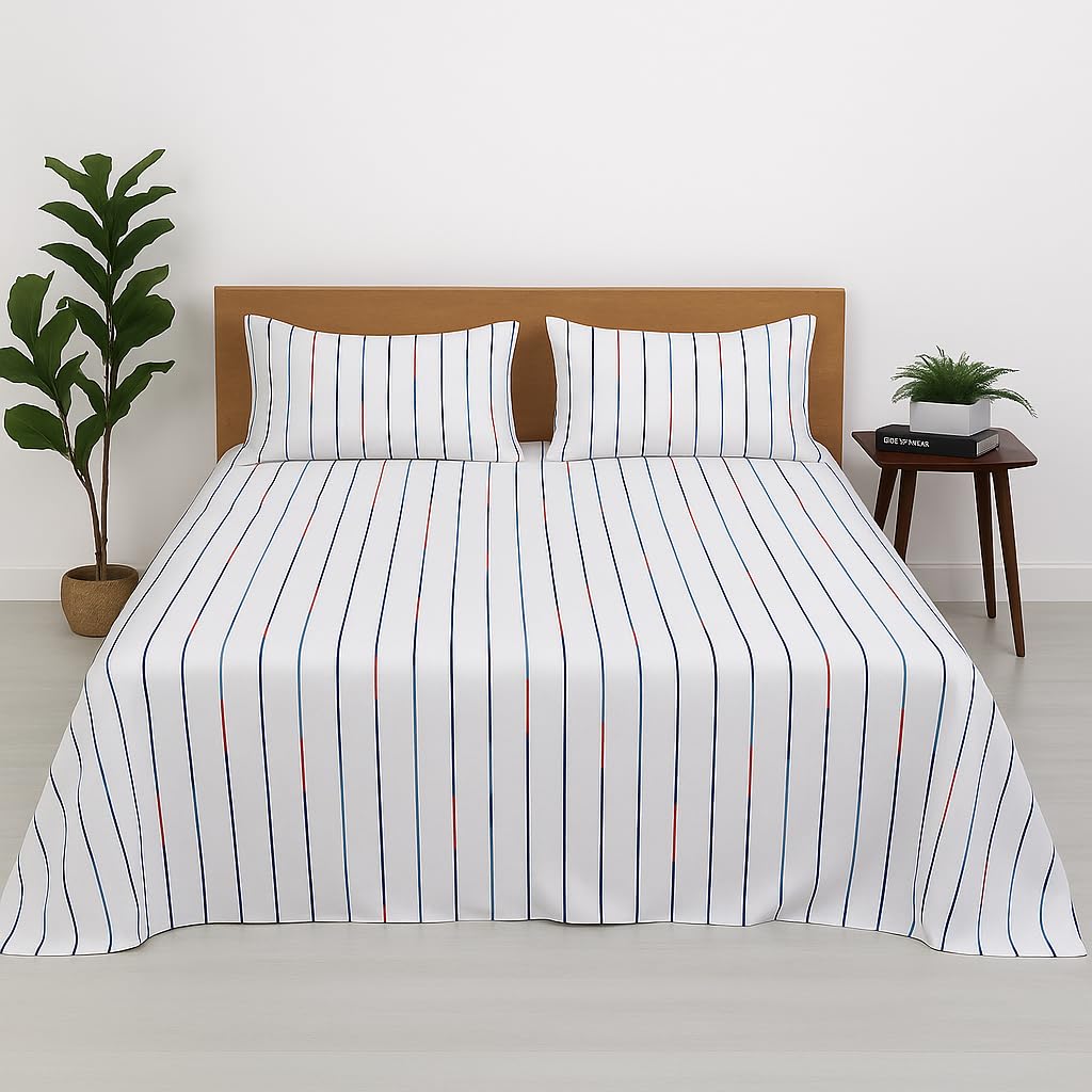 Print King Size Flat Sheet With 2 Pillow Covers - 108 X 108 Inches, Multicolor | Soft, Breathable & Skin-Friendly Bedding For Daily Use | Machine Washable & Long-Lasting
