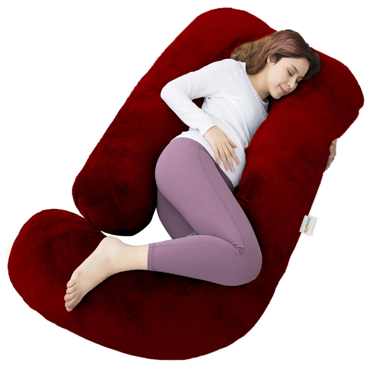 J-Shape Pillow, Maternity Pillows For Pregnancy Sleeping, 360 Degree Full Body Support, Maroon | Maternity Pillow For Pregnant Women, Velvet Cover, Multipurpose Pillow, Washable