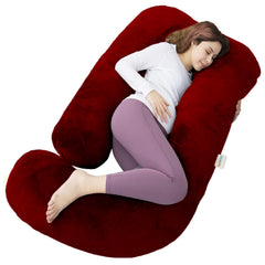 J-Shape Pillow, Maternity Pillows For Pregnancy Sleeping, 360 Degree Full Body Support, Maroon | Maternity Pillow For Pregnant Women, Velvet Cover, Multipurpose Pillow, Washable