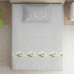 Single Bedsheet With 2 Pillow Covers (Size 60 X 88 Inches) Light Grey | 144 Thread Count Lightweight, Soft, Skin Friendly - Everyday Use Cotton Bedsheet