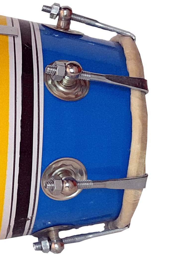 Wooden Musical Instrument Baby Dholak Drum Nuts & Bolt With Hand Khartal Free - Multicolor | Perfectly Symmetric Round Dholak - Dholak For Festival, Wedding, Satsang | Very Easy To Tune