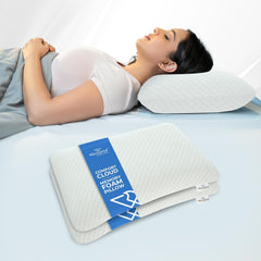 Ergonomic Memory Foam Pillow For Neck Pain Relief - 21 X 14 X 4.5 Inch | Orthopedic Pillow For Side, Back Sleeping | For Head Pain Relief, Washable Jacquard White Cover - Pack Of 2
