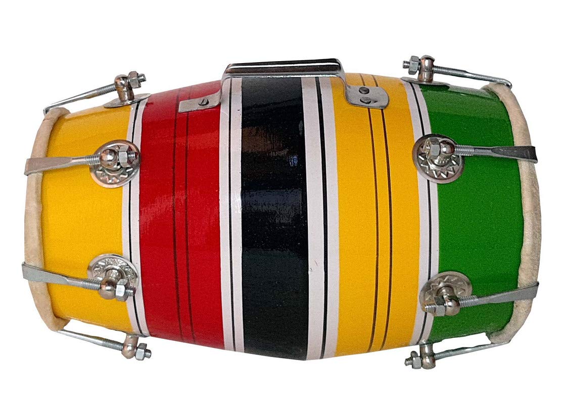Wooden Musical Instrument Baby Dholak Drum Nuts & Bolt - Multi Color | Dholak For Festival, Wedding, Satsang - Very Easy To Tune | Nut Bold Fitting