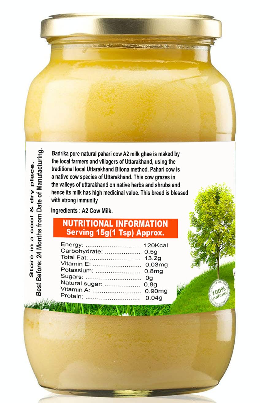 Organic Pahari A2 Ghee By Badrika | Himalayan Badri Cow Milk Ghee By Traditional Bilona Method Good For Weight Loss | (450ml) 15.2 Ounce | Jar Pack