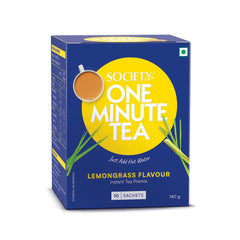 Society One Minute Tea Lemongrass Flavor Instant Tea Premix 14gm X 10 Sachets - 140gm 4.9 Ounce | Made With Lemongrass - Low Caffeine Chai Patti | Flavored Instant Black Tea
