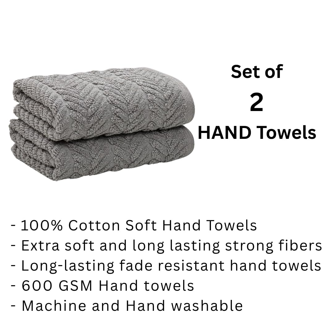 Stamio Cotton Hand Towels 400 Gsm | Home & Kitchen Use, Gym, Wash Basin, Sports | Soft, Absorbent, Quick Dry, Full Large Size (Set Of 2)- Grey