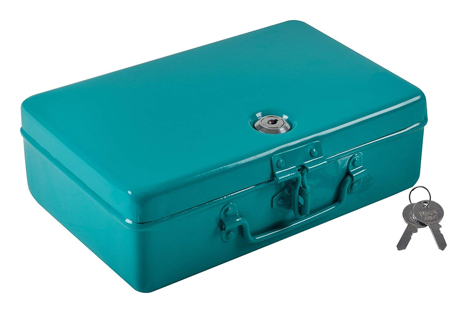 Aluminium Cash Box With Lock, For Jewellery Storage & Organizing - Ideal For Wardrobe, Desktop Locker Safe Peti Metal Container 10" (10" L X 6.5" W X 3" H), Colour - Green