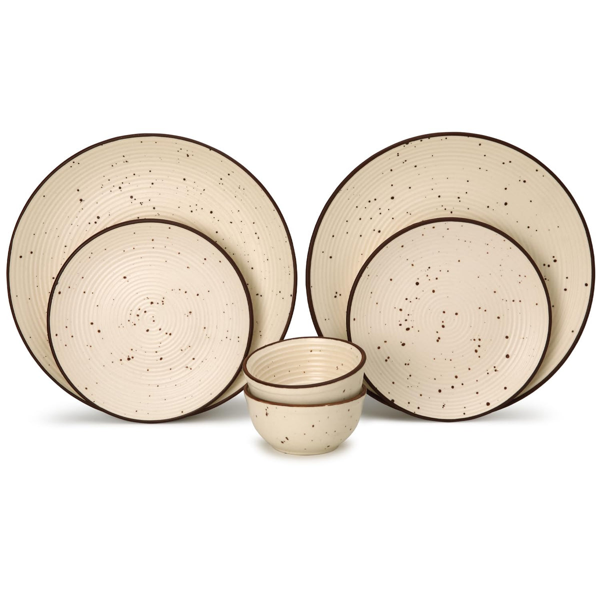 Ceramic Stoneware Dinner Set Of 6 - Beige | 2 Dinner Plates, 10.6 Inch Each+ 2 Small Plates, 7.4 Inch Each + 2 Small Dinner Bowls, 180ml Each | Scratch Resistant, Microwave & Dishwasher Safe