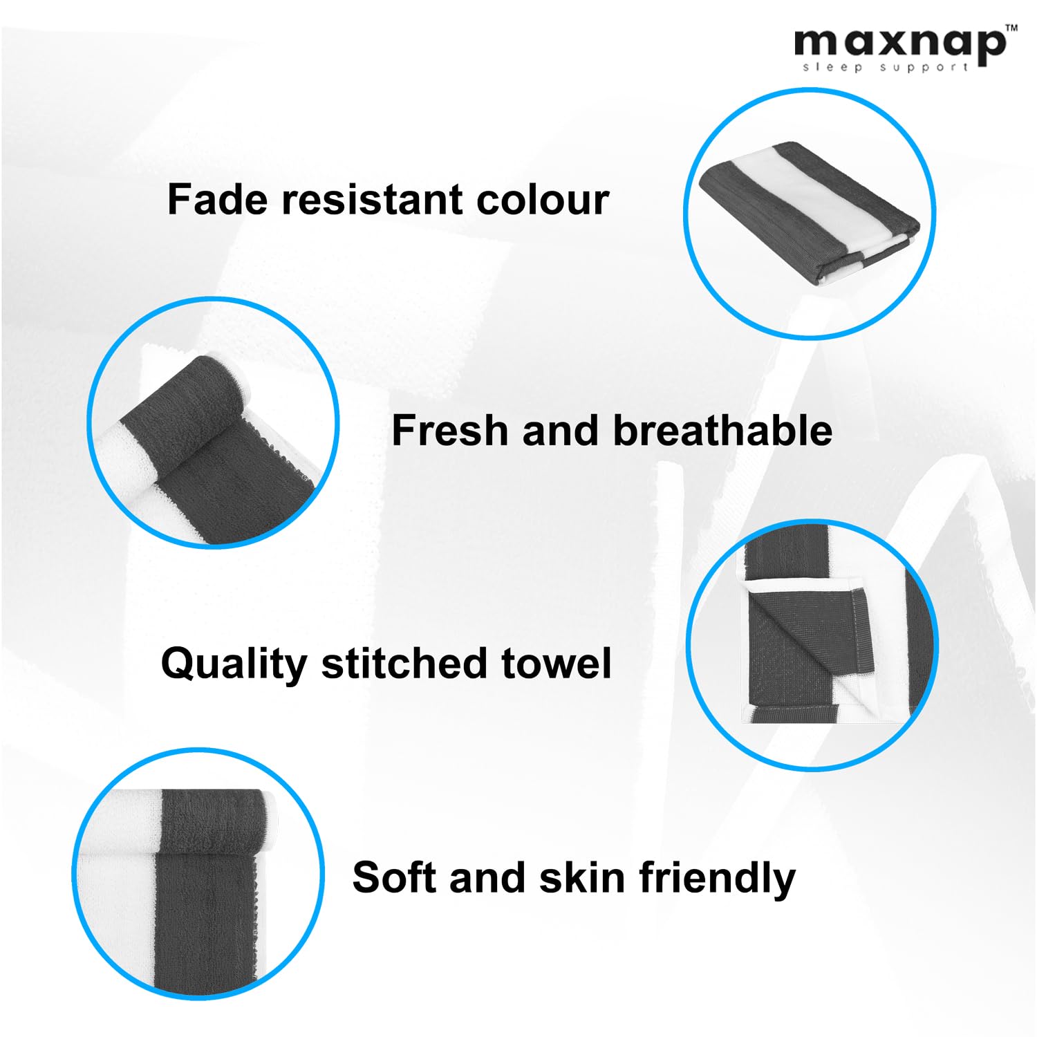 Maxnap Sunstripe Premium Cabana Striped Towel 600 Gsm | 100% Cotton, Soft & Quick-Dry Pool Towels - Set Of 2 (Grey)