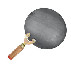 Iron Double Fitted Knob Handmade Tawa For Chapati, Roti With Wooden Handle 9.5 Inches - No Chemical Coating