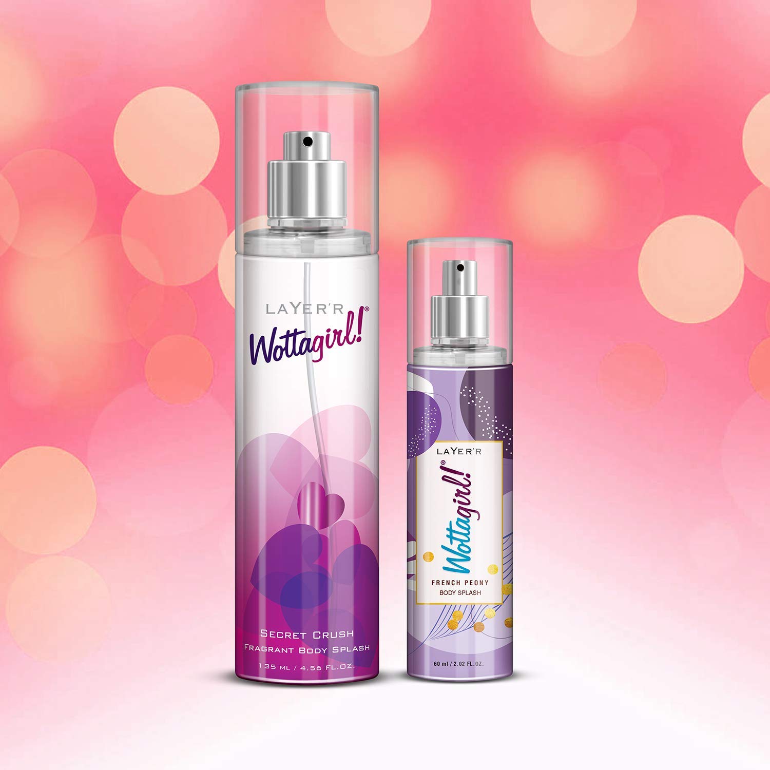 Layer'r Wottagirl Secret Crush 135ml 4.56 Fl.oz. + French Peony 60ml 2 Fl.oz. Fragrant Body Splash For Women