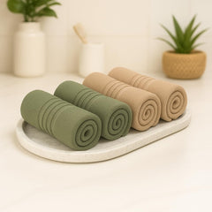 Akiko Home 100% Cotton Essential Series Face Towel 600 Gsm | Soft Absorbent & Durable Washcloth For Men & Women, Compact Travel Towel -Pack Of 4 (Green & Beige)