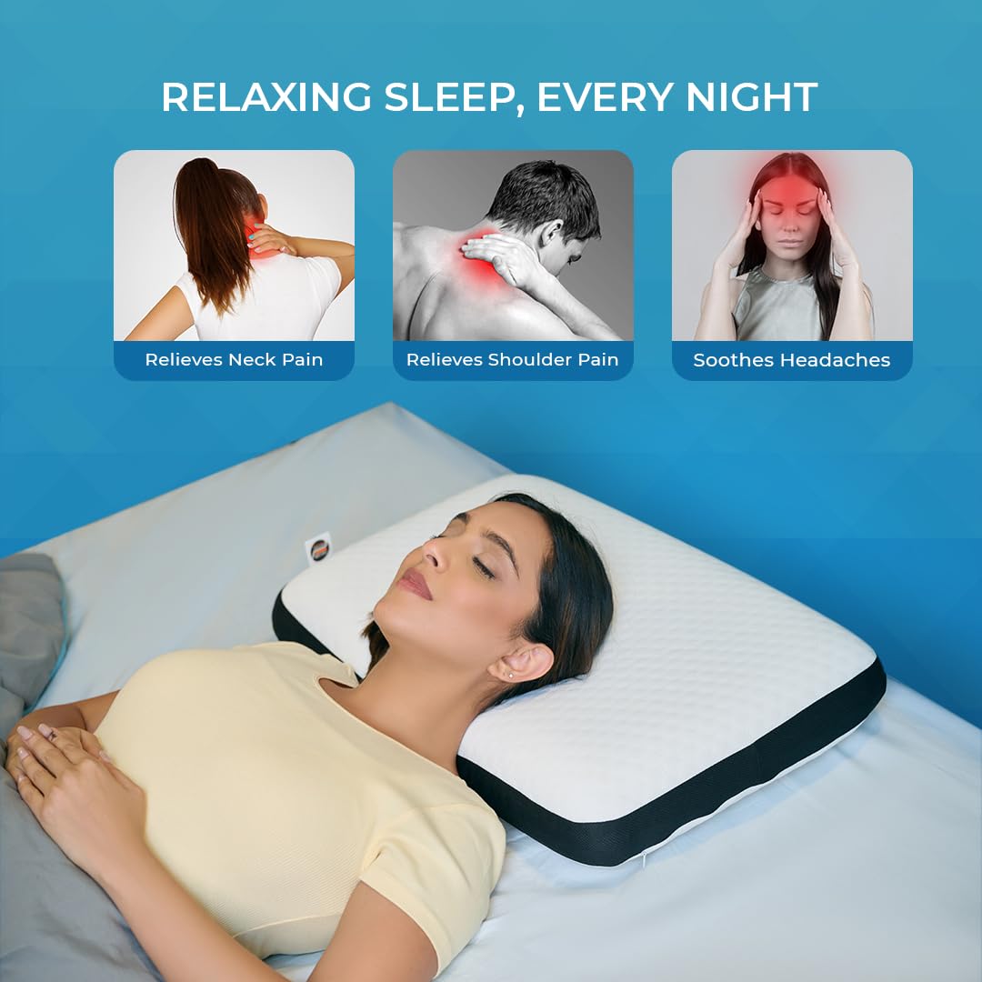 Orthopedic Memory Foam Pillow For Comfortable Sleep, White - 24 X 15 X 5 Inch | For Neck & Shoulder Pain Relief With Removable Zipper White Jacquard Cover | Back, Stomach Sleepers - Pack Of 1