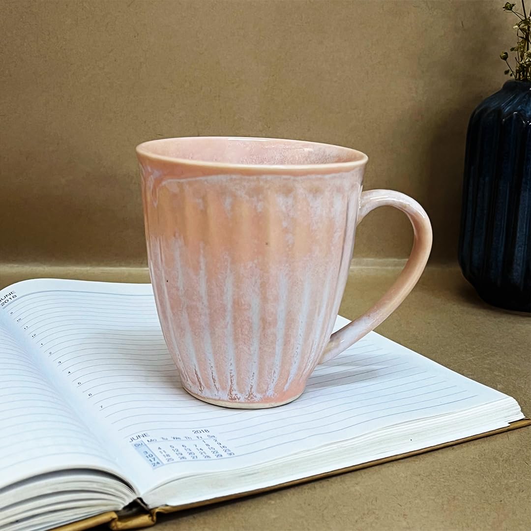 Handcrafted Flamingo Pink Ceramic Coffee Mug Set Of 2 - 350ml Each | Ceramic Mugs For Coffee, Tea, Milk - Microwave Safe & Dishwasher Safe