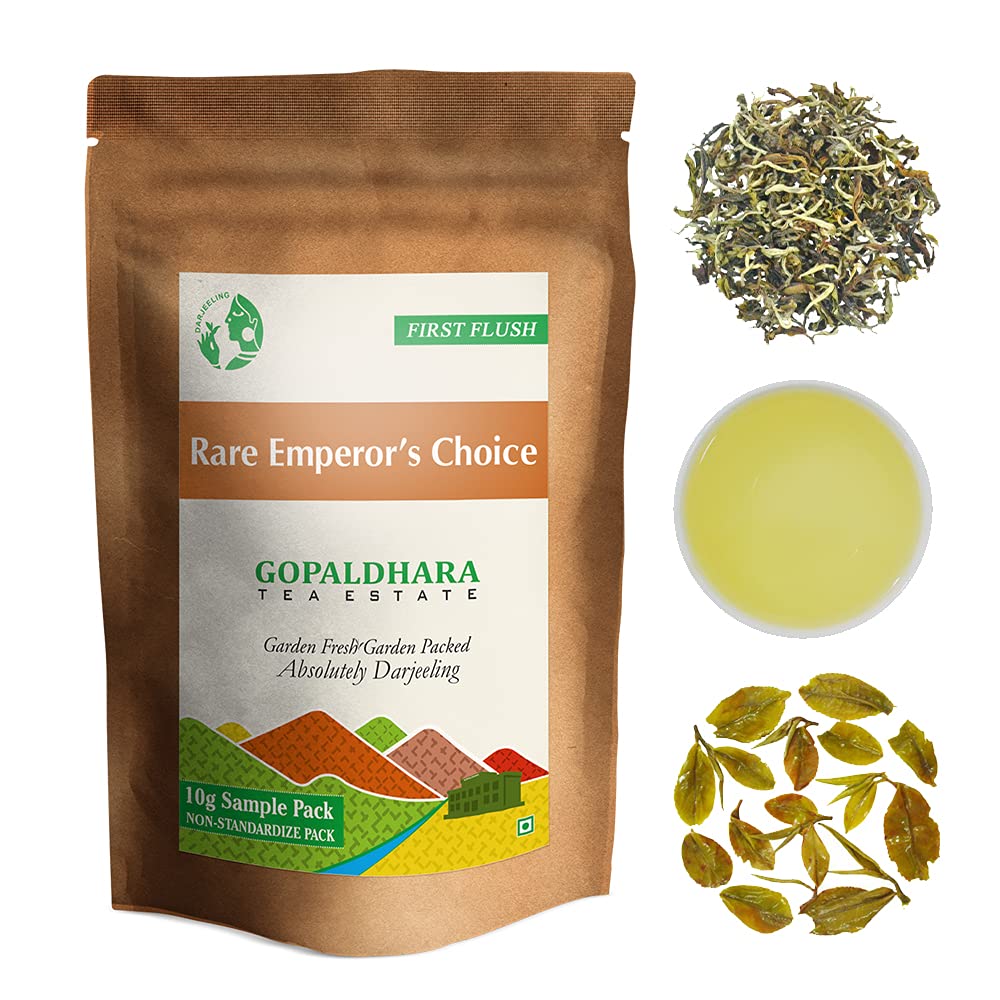 Gopaldhara Royal Collection Of Darjeeling Tea Sample Pouches - Pack Of 4 Teas X 10gm, 0.35 Ounce Each | Second Flush+ First Flush+ Autumn Flush+ Green Tea - Low Caffeine Loose Leaves