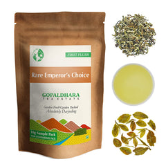 Gopaldhara Royal Collection Of Darjeeling Tea Sample Pouches - Pack Of 4 Teas X 10gm, 0.35 Ounce Each | Second Flush+ First Flush+ Autumn Flush+ Green Tea - Low Caffeine Loose Leaves