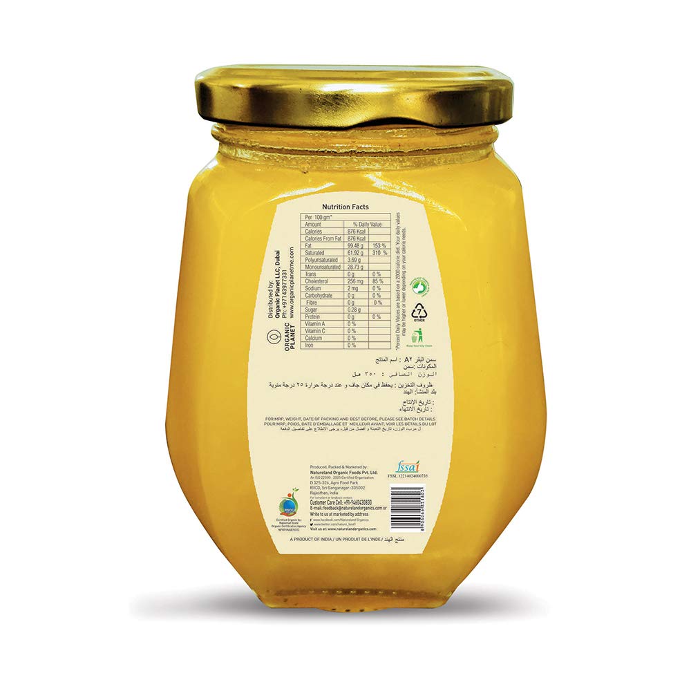 Natural A2 Desi Cow Ghee By Natureland Organics | Delicious & Nutritious Healthy Desi Cow Ghee Good For Enhances Brain Function | (350ml) 11.8 Ounce | Jar Pack