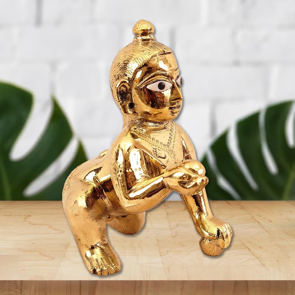 Laddu Gopal Ji, God Idol, Bal Gopal Murti, Brass, Gold Idol - Size No.1, No.2, Petal Laddoo Gopal For Home Décor, Bal Krishna Idol, Antique Look, All Festivals, Statue