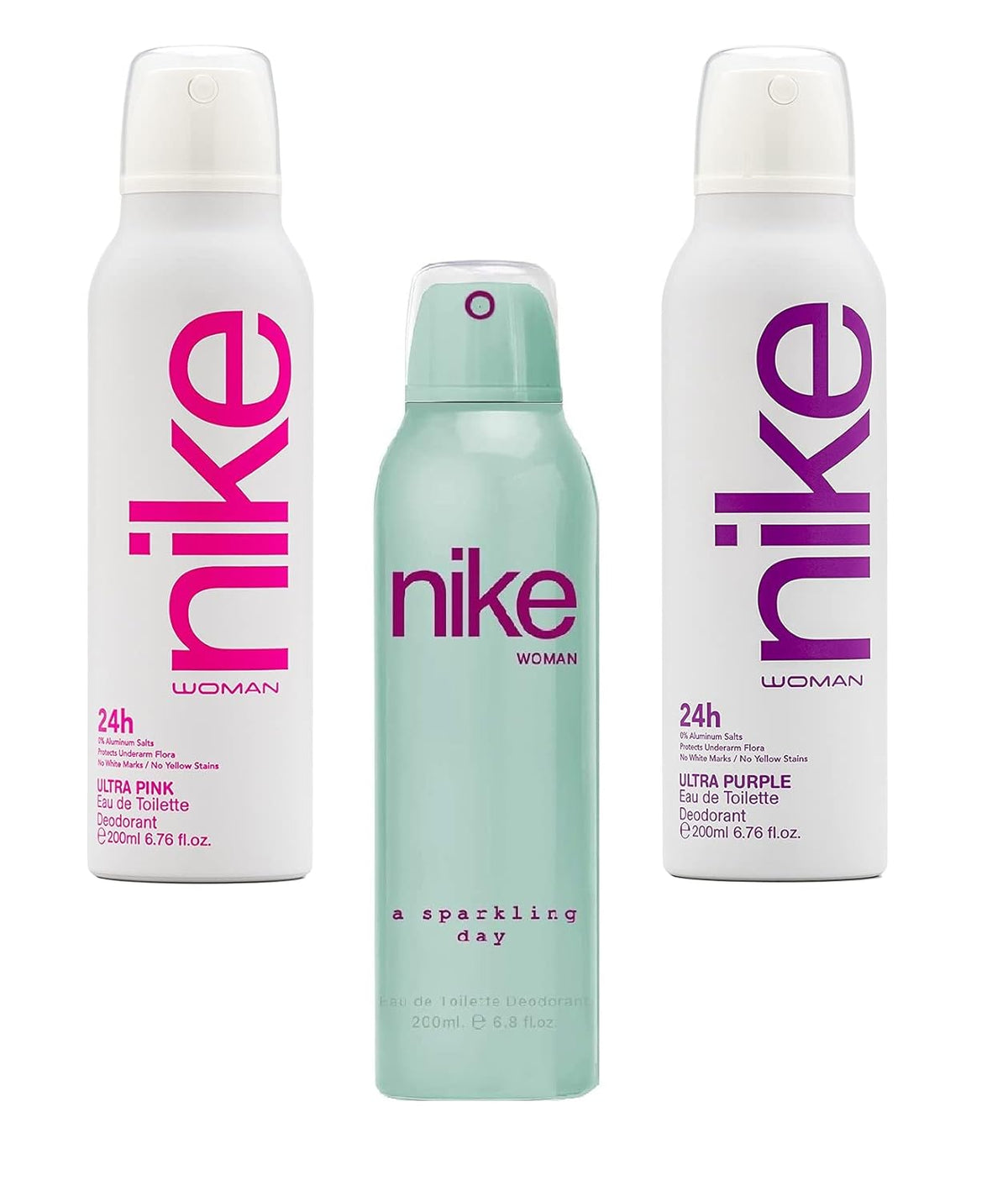 Nike Ultra Pink, A Sparkling Day & Ultra Purple Eau De Toilette Deodorant Spray 600ml 20.2 Fl.oz. Pack Of 3 | Perfect Birthday Gift Set For Wife