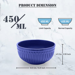 Ceramic “Strip” Handcrafted Multipurpose Serving Bowl Katoris Set Of 2 - 450ml Each, Royal Blue | Cereal Bowl, Soup Bowl, Salad Bowl - Dishwasher & Microwave Safe