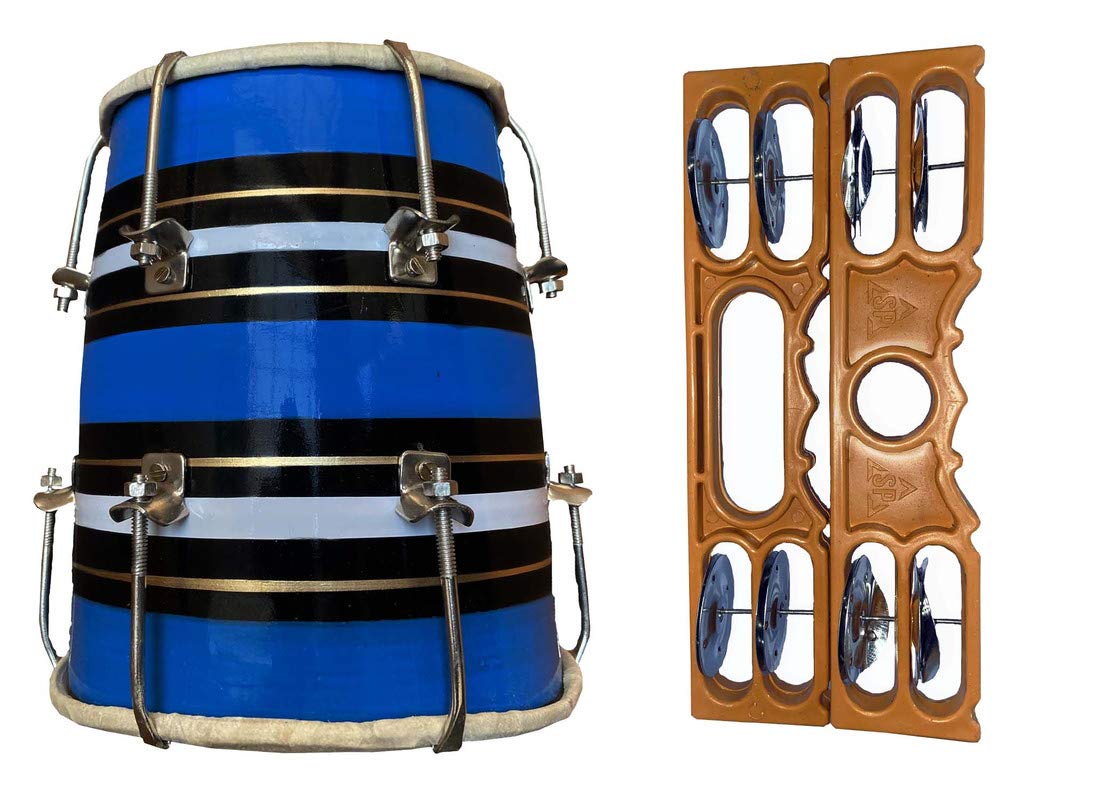 First 8'' Nut & Bold Baby Dholak With Khartal - Multicolor | Perfectly Symmetric Round Dholak - Dholak For Festival, Wedding, Satsang | Punjabi Dhol Drum, Housewarming Gifts