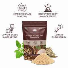 Saptamveda Premium Organic Ashwagandha Roots Powder Withania Somnifera, For Men And Women, Concentrated Extract Ratio Of 5:1. Enhance Your Daily Regimen Effortlessly | 150gm 0.3lbs