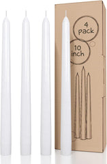 WHITE TAPER CANDLES PACK OF 4 | PERFECT FOR CANDLIGHT DINNER CELEBRATE CANDLES
