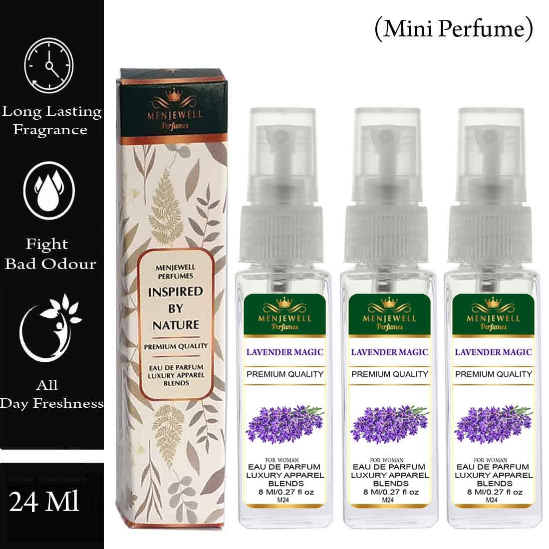 Menjewell Lavender Magic Eau De Parfum For Woman 8ml 0.27 Fl.oz. Each Pack Of 3 | Luxury Apparel Parfum | Long Lasting