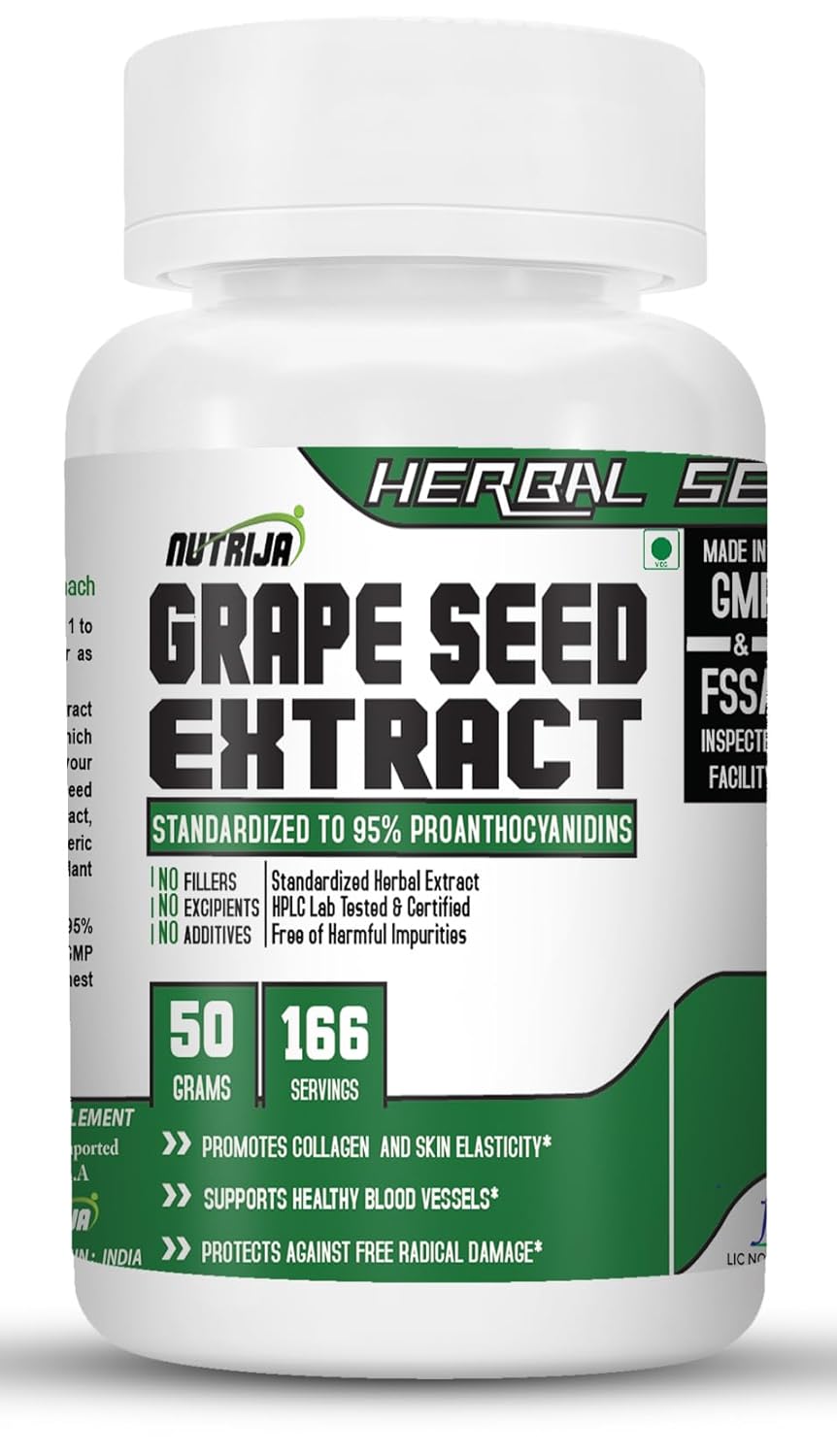 Nutrija Grape Seed Extract, Supports Healthy Blood Vessels & Vascular System, Protects Against Free Radical Damage | 50gm 0.1lbs
