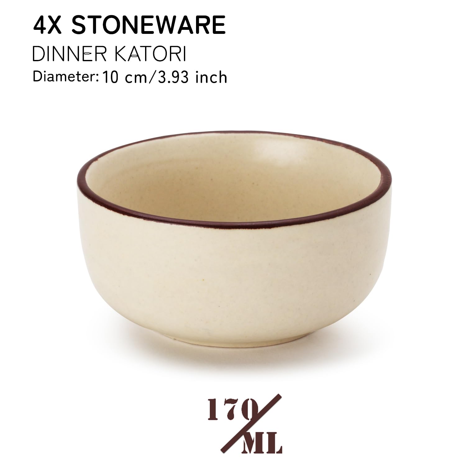 Hand Glazed Ceramic Serving Small Bowl Set Of 4 - 170ml Each, Off White | Microwave & Dishware Safe - Serving Katori Set