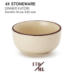 Hand Glazed Ceramic Serving Dinner Bowl Set Of 4 - 170ml Each, Off White | Microwave & Dishware Safe - Serving Katori Set