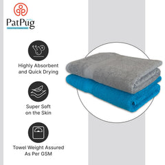 Patpug 100% Indian Ultra Soft Cotton 500 Gsm Highly Absorbent, Fade Resistant, Quick Drying Large Bath Towel (Turquoise Blue & Silver Grey)