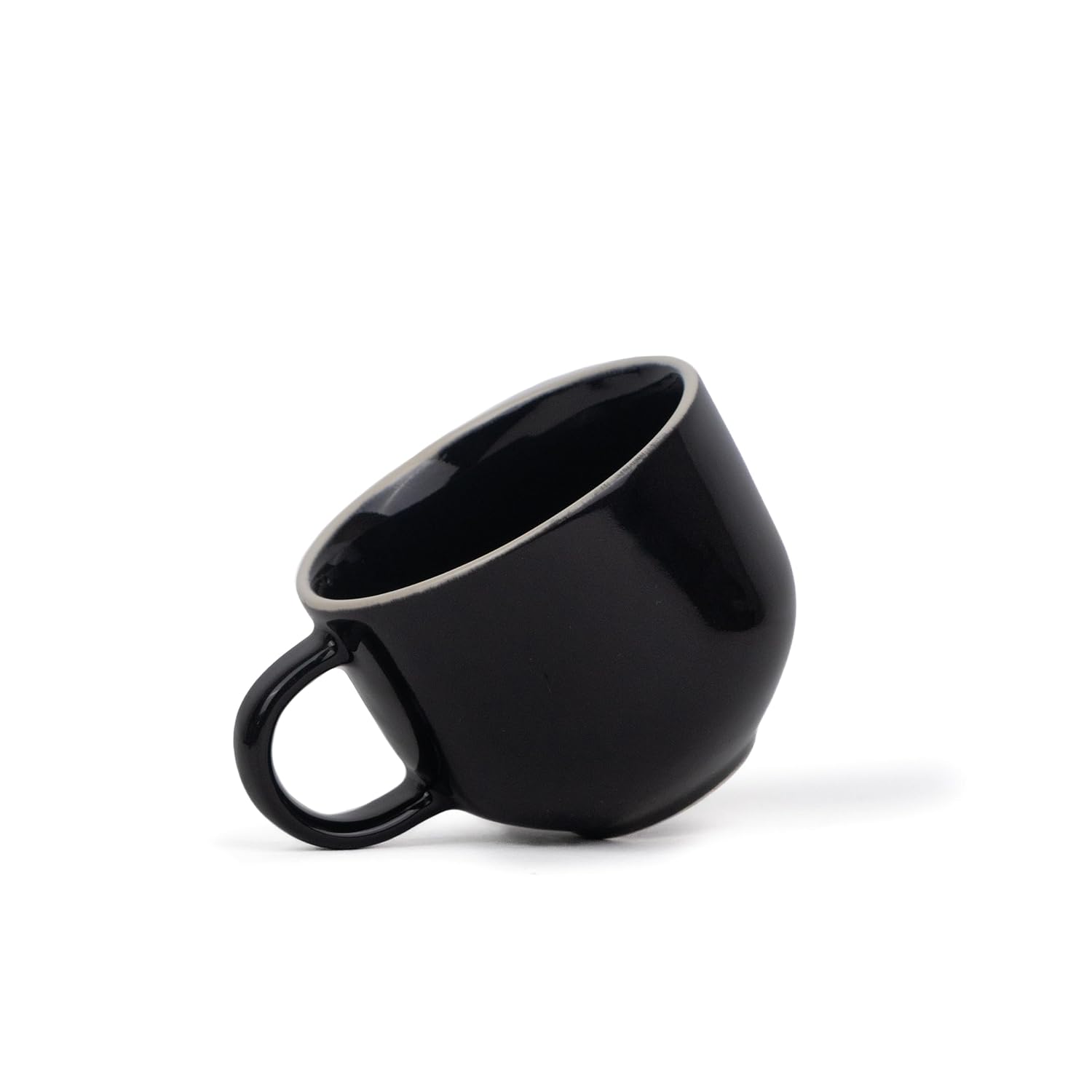 Ceramic Tea Cups Set Of 6 - Black Rim, 200ml Each, Tea Cup Set Of 6 | Premium Stoneware Tea Set With Glossy Finish - Ceramic Tea Cup | Small Cups For Tea - Microwave Safe & Dishwasher Safe
