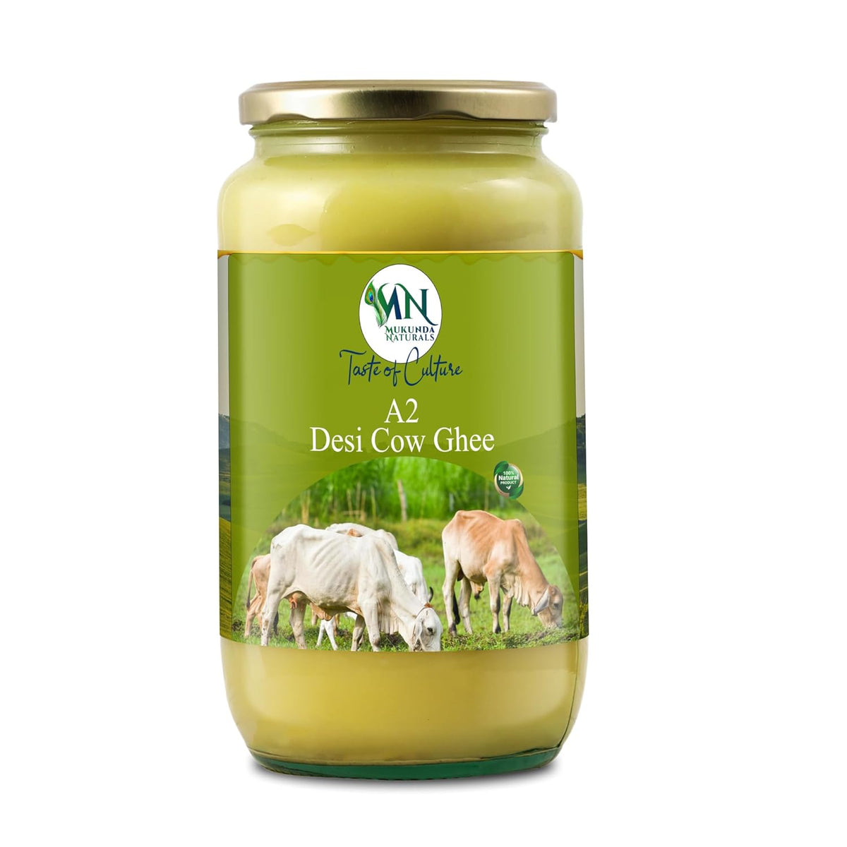Pure A2 Desi Gir Cow Ghee By Mukunda Naturals | Traditional Bilona Method Grassfed Healthy Desi Cow Ghee Good For Frying & Baking | (1 Litre) 33.8 Ounce | Jar Pack