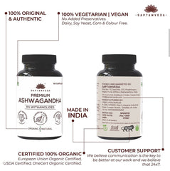 Saptamveda Natural Ashwagandha, Helps Manage Stress, Anxiety & Depression, Helps Improve Concentration | 60 Capsules 100gm 0.2lbs Each Pack Of 4