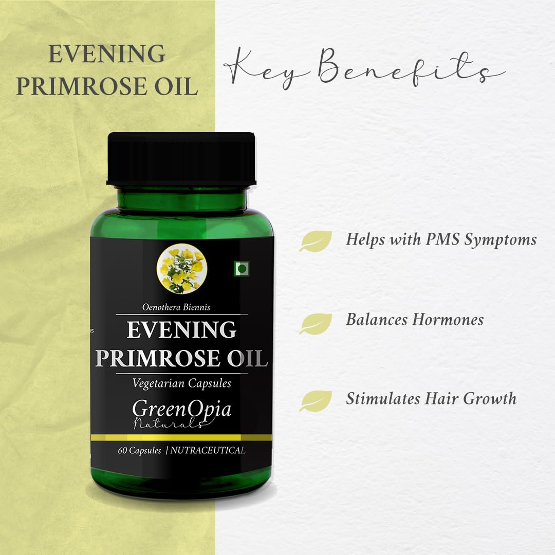 The Minies Naturals Evening Primrose Oil Vegetarian Capsules Skin & Health Relief From Menopause And Pms Well - Being, Boosting Immunity Supplement | 60 Capsules 100gm 0.2lbs