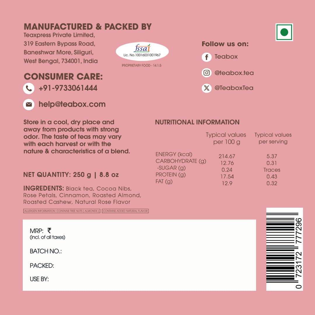 Teabox Chocolate Chai Tea - 250gm, 8.8 Ounce | Perfect For Relaxing Moments & Special Occasions - Indulgent Spiced Tea Blend With Rich Cocoa & Nutty Notes | Medium Caffeine Tea Leaf